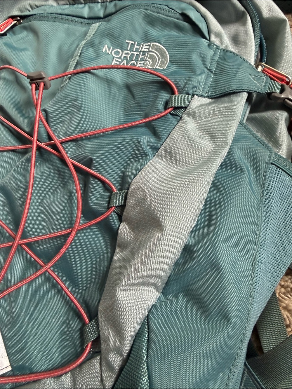The North Face Borealis Teal Backpack with pink red accent - Picture 3 of 7